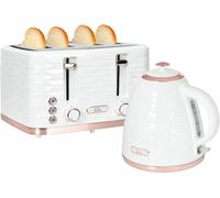 HOMCOM Kettle and Toaster Sets, 3000W 1.7L Rapid Boil Kettle & 4 Slice Toaster with 7 Browning Controls, Defrost, Reheat and Crumb Tray, UK Otter Thermostat, Cream White