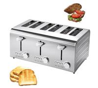 Toaster, Stainless Steel Commercial 6 Slices with 7 Levels, Auto Pop-Up, 3.8cm Extra Wide Slots, Thaw Function, Removable Crumb Tray for Home or Business