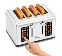 Toastley 4 Slice Smart Toaster with Touchscreen Controls, Dual 4.4" Screens, 6 Browning Levels & 6 Bread Modes, Extra-Wide 120mm Slots, Bagel/Defrost/Reheat, 1760W, Silver Stainless Steel