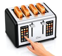 Toastley 4 Slice Smart Toaster with Touchscreen Controls, Dual 4.4" Screens, 6 Browning Levels & 6 Bread Modes, Extra-Wide 120mm Slots, Bagel/Defrost/Reheat, 1760W, Matt Black