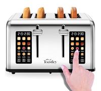 Toastley Smart Toaster 4 Slice with Dual Screen Touch Control. 4 Slice Toasters Wide Slots, Extra Lift, Auto Shutoff, Timer, Toast, Defrost, & Reheat Functions, 1760W, Silver