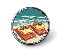 Toasts Basking in Sun on Beach Metal Round Badge Pattern Printed Button Badge Personalized Circle Badges 1"