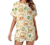 Toasts with Egg Breakfast Soft Pajama Sets for Women 2 Pieces Short Sleeve Sleepwear Set Fashion Loungewear 2XL