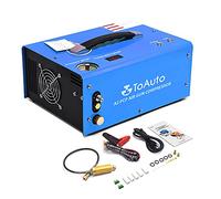 TOAUTO A2 PCP Air Compressor, Auto-Stop, Portable 4500Psi/30Mpa, Oil/Water-Free, 8MM Quick-Connector HPA Compressor for Paintball/PCP Air Rifle/Scuba Tank, Powered by Home 110V AC or 12V Car DC(Blue)