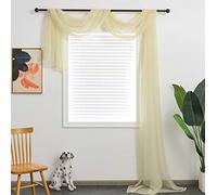 TOAVA DECO Beige Sheer Window Scarf Valance for Windows Beige Sheer Scarf Curtains 216 Inches Long for Living Room Bedroom Curtain Drapes Wedding Party Canopy Bed 52×216