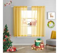 TOAVA DECO Christmas Yellow Semi Sheer Curtains 63 inch Length in Curtains Faux Linen Bright Yellow Sheers Curtain for Bedroom Living Room Girls Kids Room 2 Panels 52x63 Inches Long