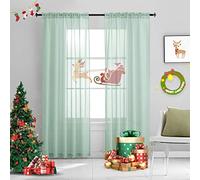 TOAVA DECO Green Semi Sheer Curtains Rod Pocket 72 Inches Long Faux Linen Curtain Sage Green Sheers Curtain for Bedroom Living Room Girls Kids Room 2 Panels 52x72