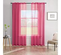 TOAVA DECO Rose Red Sheer Curtains 95 Inches Long Semi Sheer Faux Linen Reddish Pink Sheer Curtains 95 Inch Length 2 Panels Hot Pink Curtains for Bedroom 52X95 Textured Rod Rocket Sheers