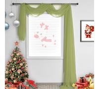 TOAVA DECO Sage Green Sheer Window Scarf Valance for Windows Green Sheer Scarf Curtains 144 Inches Long for Living Room Bedroom Curtain Drapes Wedding Party Canopy Bed 52×144