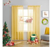 TOAVA DECO Yellow Sheer Curtains 84 Inches Long Semi Faux Linen Yellow Sheer Curtain 84 for Bedroom Living Room Girls Kids Room Butter Yellow Sheer Curtains 2 Panels 52x84