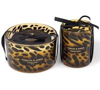 Tobacco & Amber Scented Candles with Leopard Print Glass Holders - Set of 2