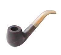 Tobacco Pipe, Handcrafted Holly Wooden Smoking Pipe, horn Cigarette Holder Kit with Pipe Cleaners, 9 mm Pipe Filter for Gift Set and Accessories (Ebony)