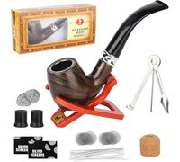 Tobacco pipe, Handmade Wooden Smoking pipe with Foldable Pipe Stand, Pipe Screens, Pipe Bits, Pipe Cleaners,Cigarettes Cigar Pipes perfect beginner pipe,gift set
