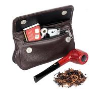 Tobacco Pouch， Vintage Handmade Tobacco Bag - Double Layer Zipper Portable Pipe Pouch Case(Brown)