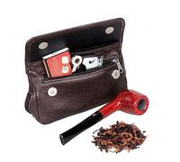 Tobacco Pouch， Vintage Handmade Tobacco Bag - Double Layer Zipper Portable Pipe Pouch Case(Brown)