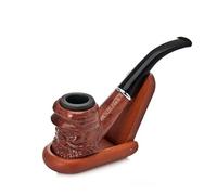 Tobacco Smoking Pipe, Hand-Carved Old Man's Head Design, Wood Bowl with Curved Acrylic Stem, Vintage Style