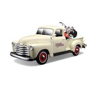 Tobar M32194 Maisto Harley Davidson/Chevrolet 3100 Pickup with FLSTS Heritage Springer Motorcycle Die Cast Vehicle, Black, Cream