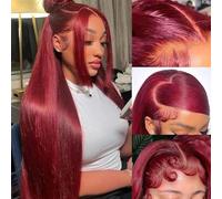 tobasew 200 Density Burgundy Straight Lace Front Wig Human Hair 99J 13x6 HD Lace Frontal Red Pre Plucked with Baby Hair