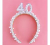 TOBATOBA 40th Birthday Crown 40th Birthday Headband 40th Birthday Decorations for Women Birthday Pearl Headband with 40 Letters 40th Birthday Dress Outfit for Women Birthday Gift