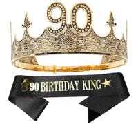 TOBATOBA 90th Birthday Decorations for Men Adjustable 90th Birthday King Crown and Birthday King Sash Set, 90th Birthday Gifts for Men Happy 90th Party Birthday Decorations Men