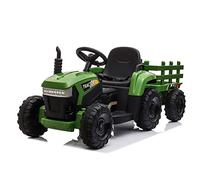 TOBBI - Toy Tractor with Trailer, 3 Speed Earth Charger with LED Lights and Audio USB and Bluetooth Functions, Dark Green