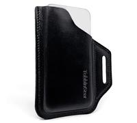 TobbinGear Left Handed Leather Belt Phone Pouch, Leather Cell Phone Holster, Universal Leather Phone Case with Belt Loops, for Men and Women Large Black