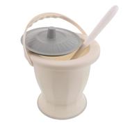 TOBBOMEY 1 Set Bedside Commode Bucket with Handle and Lid - Plastic Urinal Bottle with Cleaning Brush - Bedpan Spittoon for Elderly Pregnancy Travel Home Care White