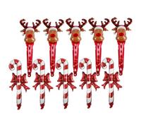 TOBBOMEY 10pcs 24-inch Christmas Inflatable Candy Cane and Reindeer Head Handheld Balloons Party Supplies Photo Props Xmas Festival Decorations