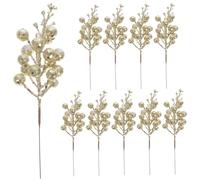 TOBBOMEY 10pcs Artificial Berry Cuttings Shinning Sequins Gold Artificial Berry Stems Picks Christmas Tree Christmas Wreath DIY Fake Sprigs Tree Branches Filler