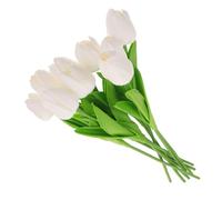 TOBBOMEY 10pcs Pure White Artificial Tulip Flowers Faux PU Tulips for Home Living Bedroom Decor DIY Flower Bouquet Vase Decoration for Wedding Office Centerpieces Photo Props