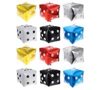 TOBBOMEY 12pcs Aluminum Foil Dice Balloons Square Shape Party Decorations for Game Night Birthday Wall Hanging in Gold Silver Black White Red Blue