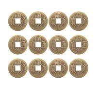 TOBBOMEY 12pcs Brass Feng Shui Coins Vintage Chinese Fortune Charms for Wealth and Success Traditional I-ching Craft Accessories for Car Pendant and Home Decor