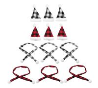 TOBBOMEY 12pcs Mini Christmas Santa Hats with Plaid Scarves Reusable Tiny Cap Ornaments for Tableware Bottle Covers Wine Candy Holders Holiday DIY Craft Decorations