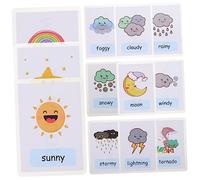 TOBBOMEY 12Pcs Weather Cognition Sight Words Flash Cards for Early Education Laminated Learning Cards with Bright Cartoon Design Portable for Preschoolers
