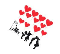 TOBBOMEY 16Pcs Valentine'S Day Cake Toppers Set - Heart Shape Cupcake Picks with Romantic Couple and Street Lamp Designs - Non-Edible Dessert Decorations for Party and Celebration