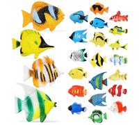 TOBBOMEY 24 Pcs Tropical Fish Realistic Plastic Ocean Animal Figures for Preschool Educational Bath Play and Craft Decorations