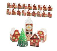 TOBBOMEY 24pcs Christmas Cookie Packaging Boxes House Tree Shapes Xmas Party Candy Holders Multipurpose Dessert Favor Boxes for Holiday Treats and Festive Celebrations