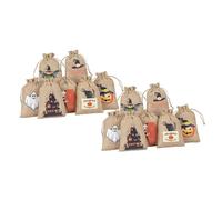 TOBBOMEY 24pcs Halloween Linen Drawstring Gift Bags Party Treat Pouches with Festival Prints Lightweight and Convenient for Candy Small Gifts Jewelry Storage Mixed Style Packaging