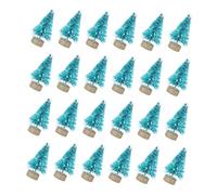 TOBBOMEY 24pcs Mini Christmas Tree Ornaments Blue-green Tabletop Adornments with Wood Base Compact Festive Decorations for Home Office Restaurant for Craft Displays and Holiday Party