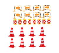 TOBBOMEY 24Pcs Traffic Cognitive Educational Set with Red Road Cones, Orange Metal Barriers, Yellow Crash Barrels - Simulation Roadblocks for ’S Road Safety Learning and Play