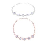 TOBBOMEY 2pcs Adjustable Rhinestone Pet Necklace for Dogs and Cats Stylish Silver Rose Gold Animal Collar with Bling Design Fits to Pets Elegant Jewelry Accessory