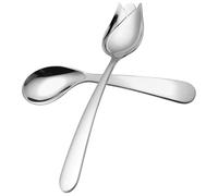 TOBBOMEY 2pcs Angled Spoon Feeding Utensils Stainless Steel Silver Comfortable Design Reduces Wrist Stress for Seniors and Patients Self Feeding Aid