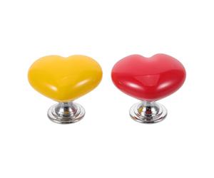 TOBBOMEY 2PCS Car Ignition Starter Cover, Heart Push to Start Button Decorative Protector, Universal Engine Start Button Cover for Auto Interior Decoration Red+Yellow