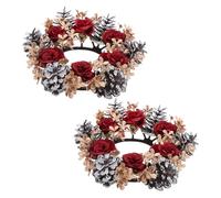 TOBBOMEY 2pcs Christmas Candle Candles Rings Wreaths Holiday Wreath Holder Seasonal Stand Taper Stand Pine Red Fruit Table Ring