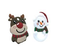 TOBBOMEY 2pcs Christmas Teether Toys Silicone Molar Rods for Boy Girl Xmas Themed Teething Toys for Months Sensory Random Style