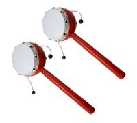 TOBBOMEY 2pcs Creative Wooden Drum with White Painted Sheepskin Surface Two-Sided Rattling Hand Bell Percussion for Musical Instrument for Early Sensory Development