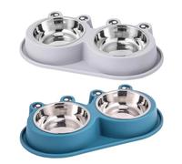 TOBBOMEY 2pcs Elevated Stainless Steel Dog Cat Bowls with Non- Anti-ant Design Non-slip Raised Feeding Dish for Small Pets Rabbit Feeding Station