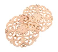 TOBBOMEY 2pcs European Style Wood Carved Appliques Hollowed Floral Onlays Decorative Furniture Decals Unpainted Round Wooden Embellishments for Cabinet Bed DIY Home Decor