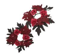 TOBBOMEY 2pcs Fall Candle Rings with Realistic Maple Leaf and Rose Design Lightweight Polyester Thanksgiving Day Table Centerpieces and Hanging Door Pendants for Autumn Weddings and Harvest