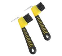 TOBBOMEY 2PCS Horse Hoof Pick with Brush Equestrian Tool Dual-function Hoof Cleaner and Mud Remover Steel Hook for Horses and Work Boots Random Color